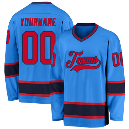 Usa Hockey Jersey, Custom Powder Blue Red Navy Hockey Jersey, Team Hockey Jerseys