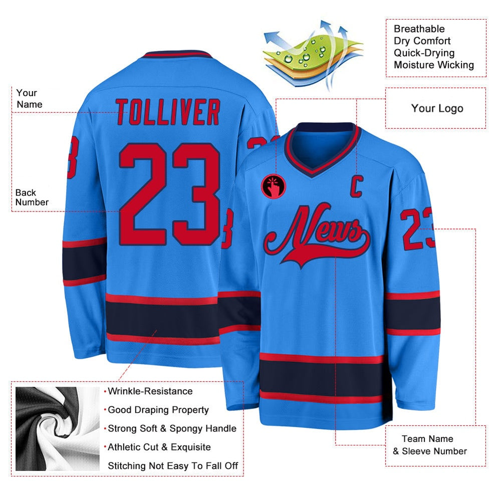 Usa Hockey Jersey, Custom Powder Blue Red Navy Hockey Jersey, Team Hockey Jerseys