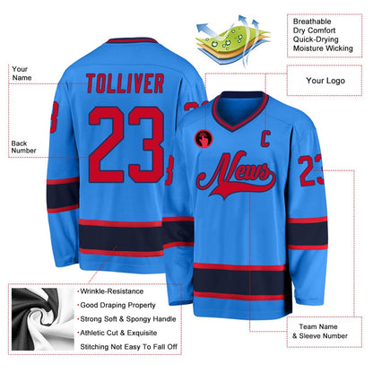 Usa Hockey Jersey, Custom Powder Blue Red Navy Hockey Jersey, Team Hockey Jerseys