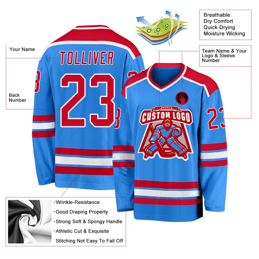 Usa Hockey Jersey, Custom Powder Blue Red White 1 Hockey Jersey, Team Hockey Jerseys