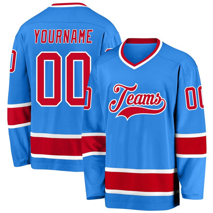 Usa Hockey Jersey, Custom Powder Blue Red White Hockey Jersey, Team Hockey Jerseys