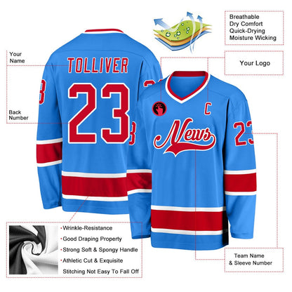 Usa Hockey Jersey, Custom Powder Blue Red White Hockey Jersey, Team Hockey Jerseys