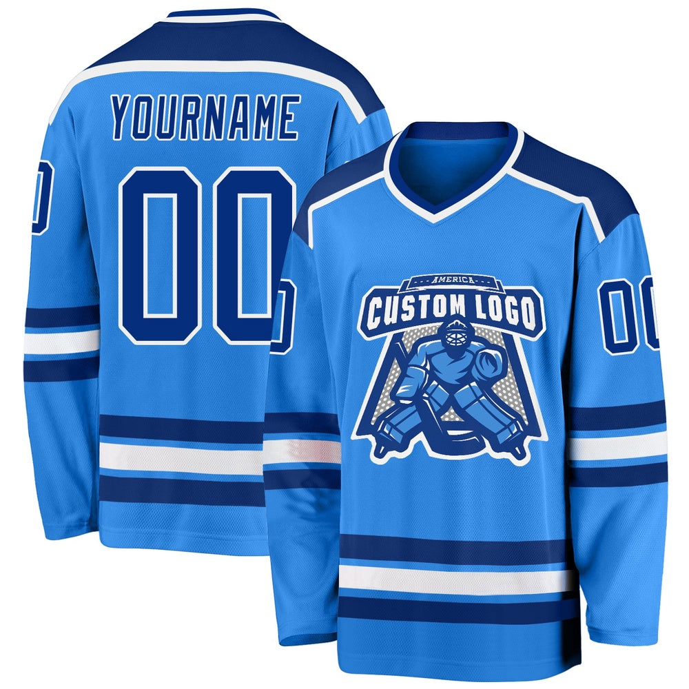 Usa Hockey Jersey, Custom Powder Blue Royal White 1 Hockey Jersey, Team Hockey Jerseys
