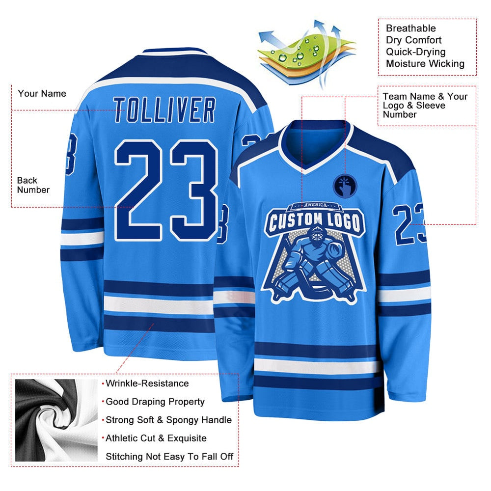 Usa Hockey Jersey, Custom Powder Blue Royal White 1 Hockey Jersey, Team Hockey Jerseys
