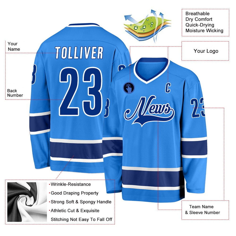 Usa Hockey Jersey, Custom Powder Blue Royal White Hockey Jersey, Team Hockey Jerseys
