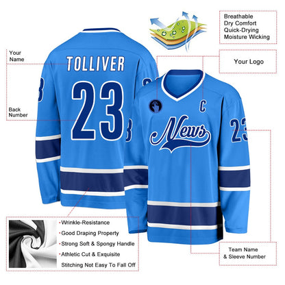 Usa Hockey Jersey, Custom Powder Blue Royal White Hockey Jersey, Team Hockey Jerseys
