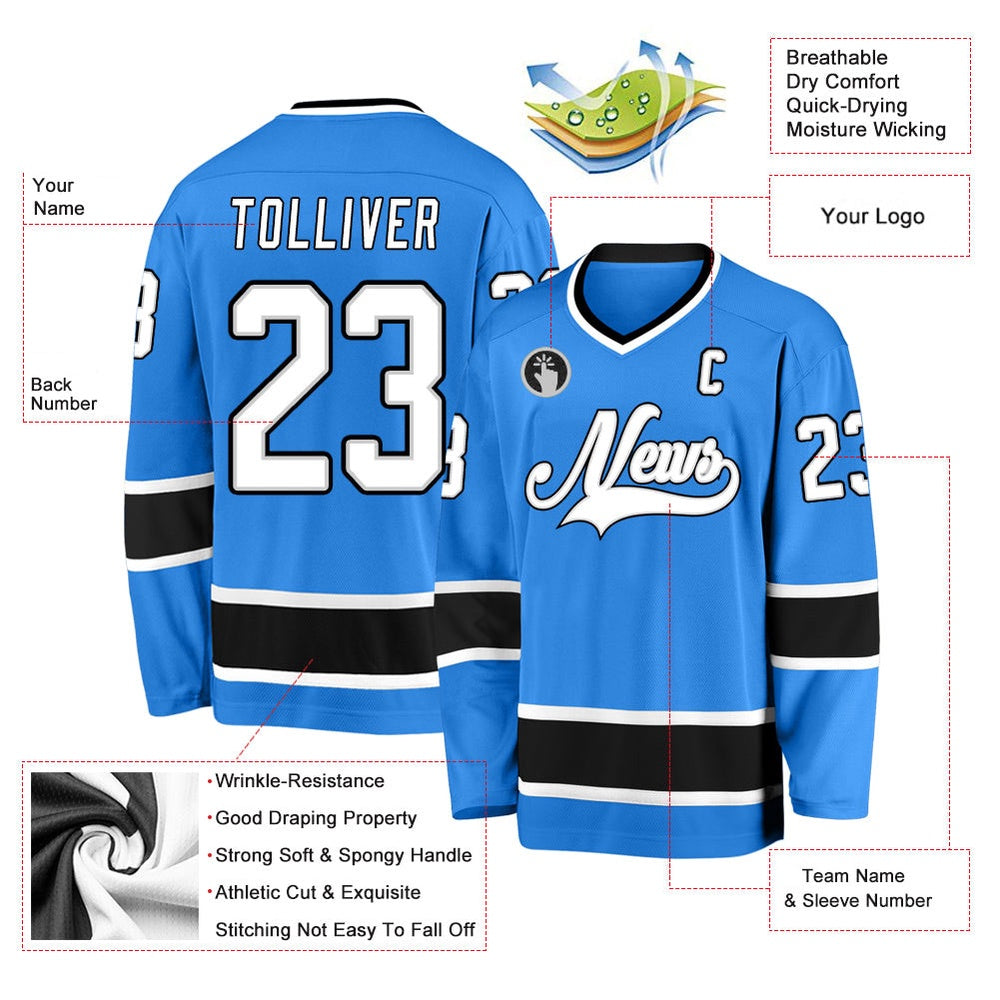 Usa Hockey Jersey, Custom Powder Blue White Black Hockey Jersey, Team Hockey Jerseys