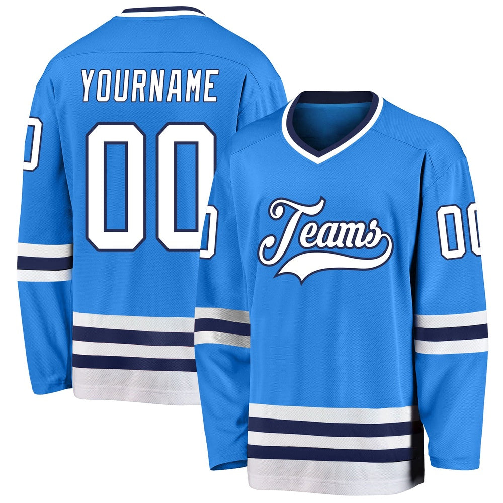 Usa Hockey Jersey, Custom Powder Blue White Navy Hockey Jersey, Team Hockey Jerseys