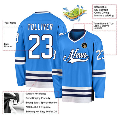 Usa Hockey Jersey, Custom Powder Blue White Navy Hockey Jersey, Team Hockey Jerseys