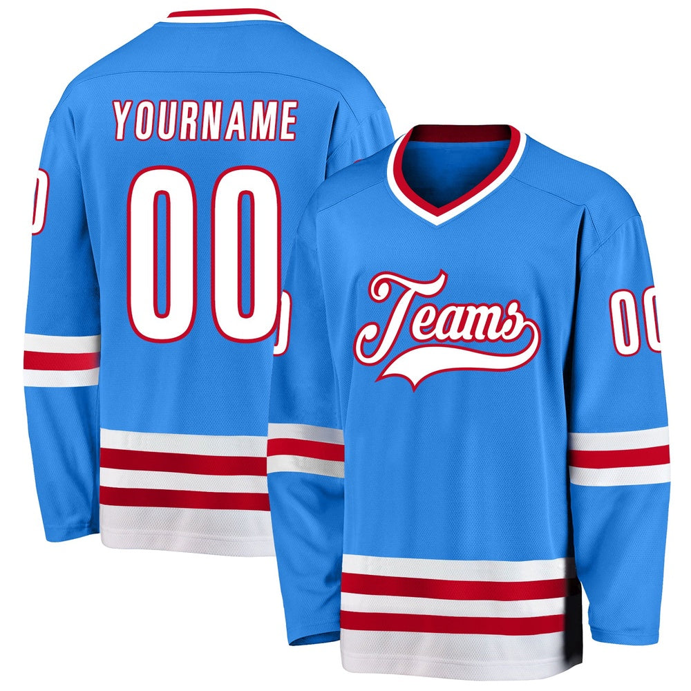 Usa Hockey Jersey, Custom Powder Blue White Red Hockey Jersey, Team Hockey Jerseys