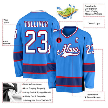 Usa Hockey Jersey, Custom Powder Blue White Royal Hockey Jersey, Team Hockey Jerseys