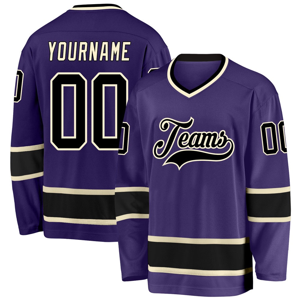 Usa Hockey Jersey, Custom Purple Black Cream Hockey Jersey, Team Hockey Jerseys