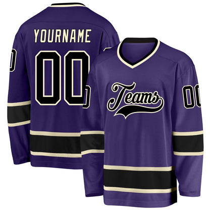 Usa Hockey Jersey, Custom Purple Black Cream Hockey Jersey, Team Hockey Jerseys