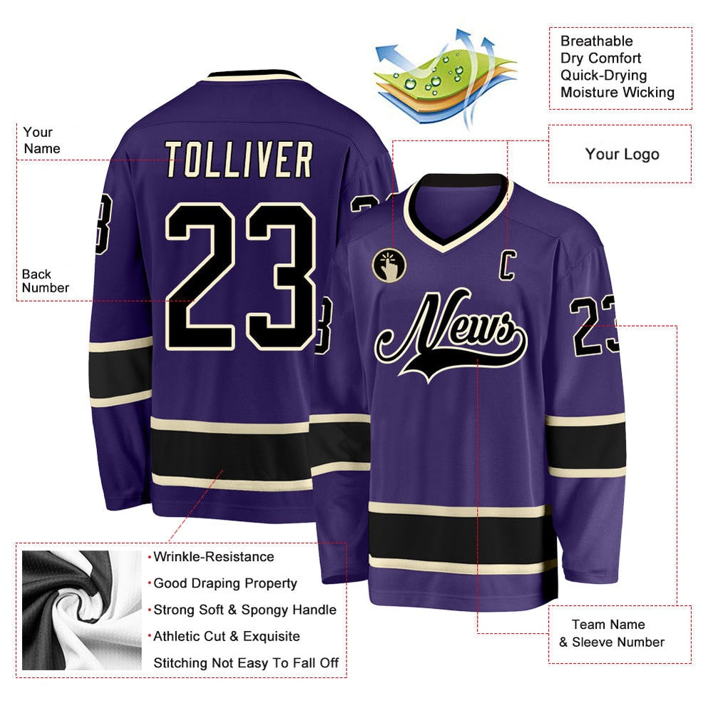 Usa Hockey Jersey, Custom Purple Black Cream Hockey Jersey, Team Hockey Jerseys