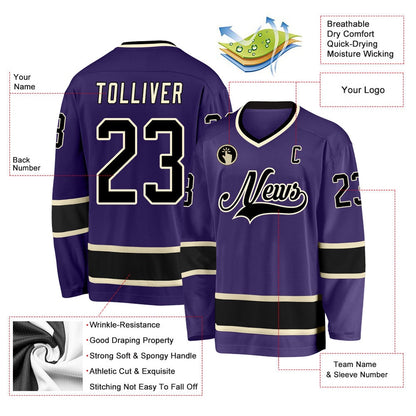 Usa Hockey Jersey, Custom Purple Black Cream Hockey Jersey, Team Hockey Jerseys
