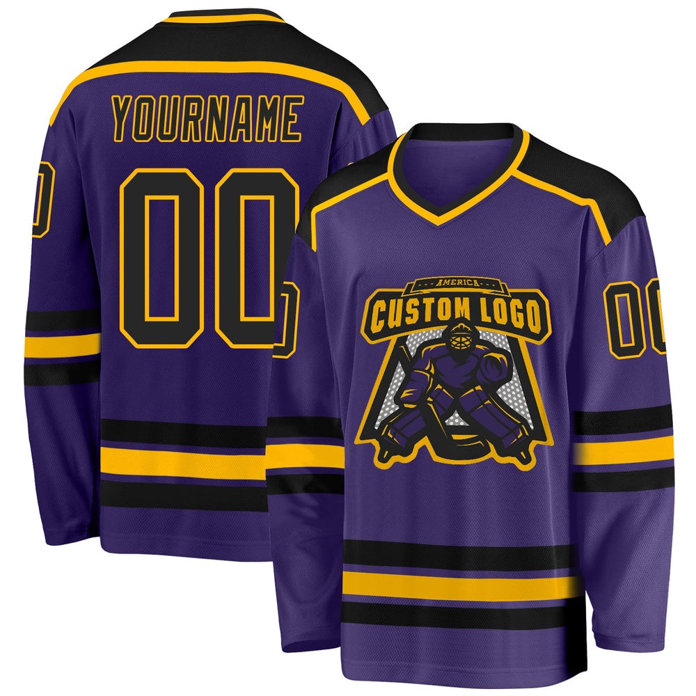 Usa Hockey Jersey, Custom Purple Black Gold 1 Hockey Jersey, Team Hockey Jerseys