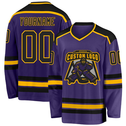 Usa Hockey Jersey, Custom Purple Black Gold 1 Hockey Jersey, Team Hockey Jerseys