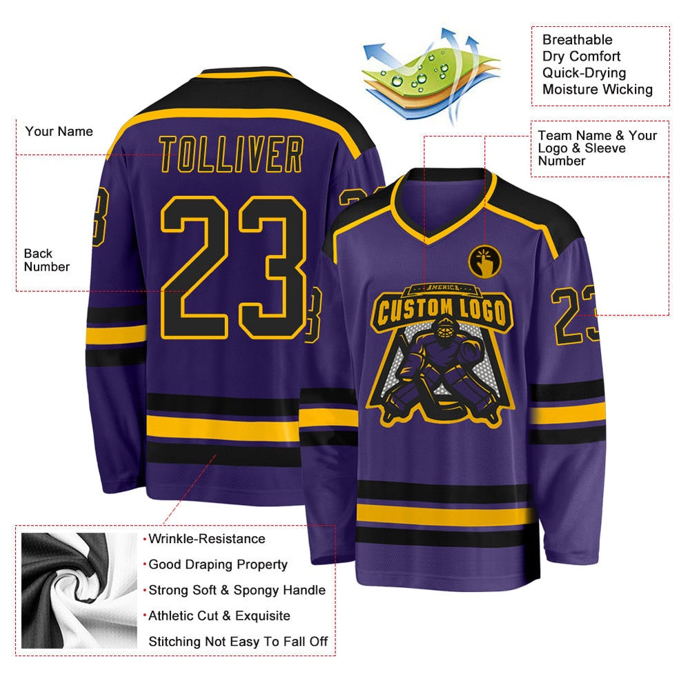 Usa Hockey Jersey, Custom Purple Black Gold 1 Hockey Jersey, Team Hockey Jerseys