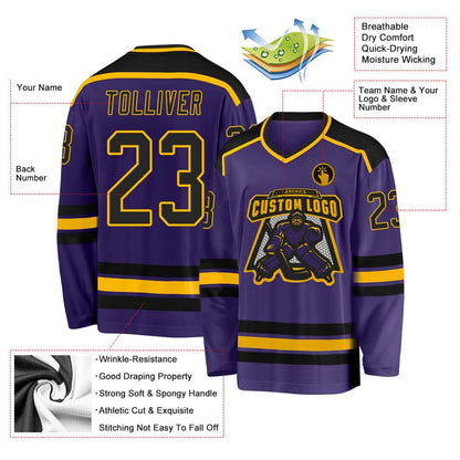 Usa Hockey Jersey, Custom Purple Black Gold 1 Hockey Jersey, Team Hockey Jerseys