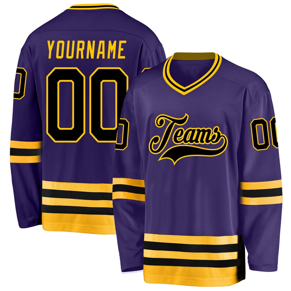 Usa Hockey Jersey, Custom Purple Black Gold Hockey Jersey, Team Hockey Jerseys
