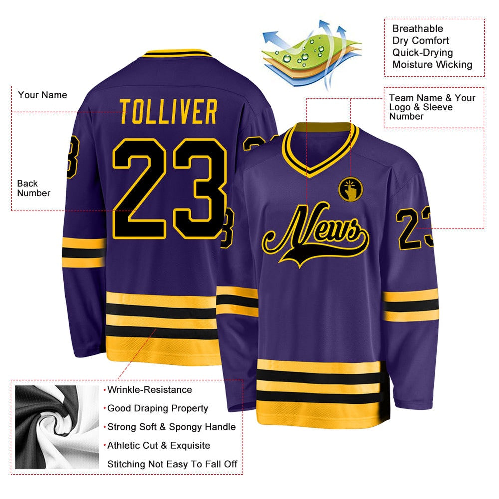 Usa Hockey Jersey, Custom Purple Black Gold Hockey Jersey, Team Hockey Jerseys