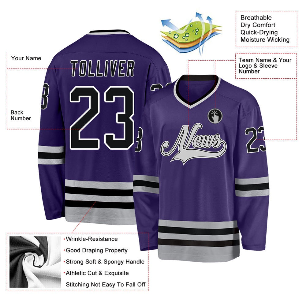 Usa Hockey Jersey, Custom Purple Black Gray Hockey Jersey, Team Hockey Jerseys