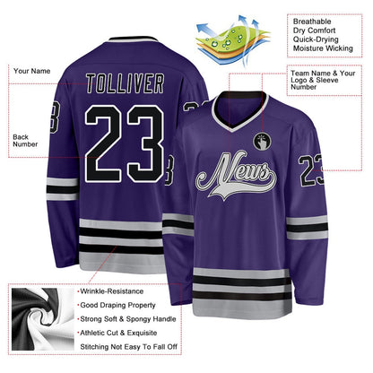 Usa Hockey Jersey, Custom Purple Black Gray Hockey Jersey, Team Hockey Jerseys