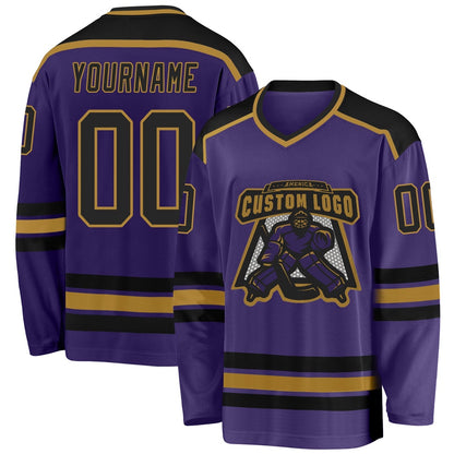 Usa Hockey Jersey, Custom Purple Black Old Gold Hockey Jersey, Team Hockey Jerseys
