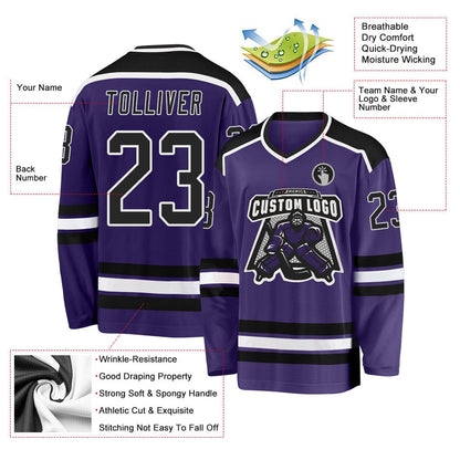Usa Hockey Jersey, Custom Purple Black White Hockey Jersey, Team Hockey Jerseys