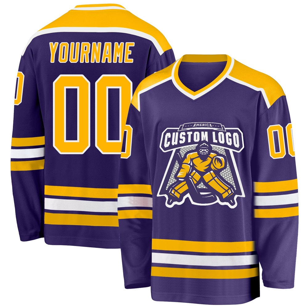 Usa Hockey Jersey, Custom Purple Gold White 1 Hockey Jersey, Team Hockey Jerseys