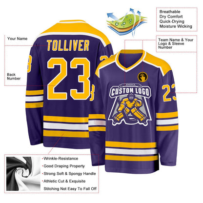 Usa Hockey Jersey, Custom Purple Gold White 1 Hockey Jersey, Team Hockey Jerseys