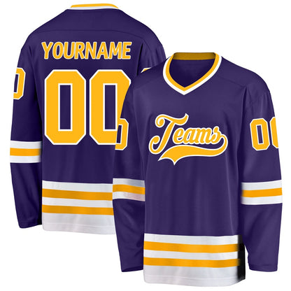 Usa Hockey Jersey, Custom Purple Gold White Hockey Jersey, Team Hockey Jerseys