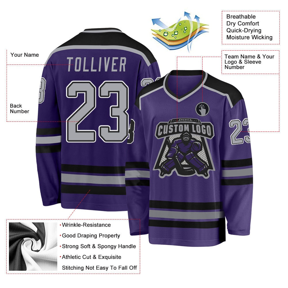 Usa Hockey Jersey, Custom Purple Gray Black White Hockey Jersey, Team Hockey Jerseys