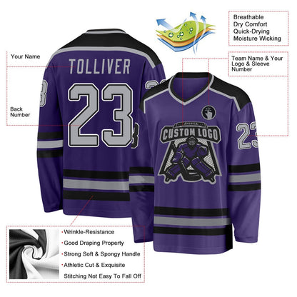 Usa Hockey Jersey, Custom Purple Gray Black White Hockey Jersey, Team Hockey Jerseys