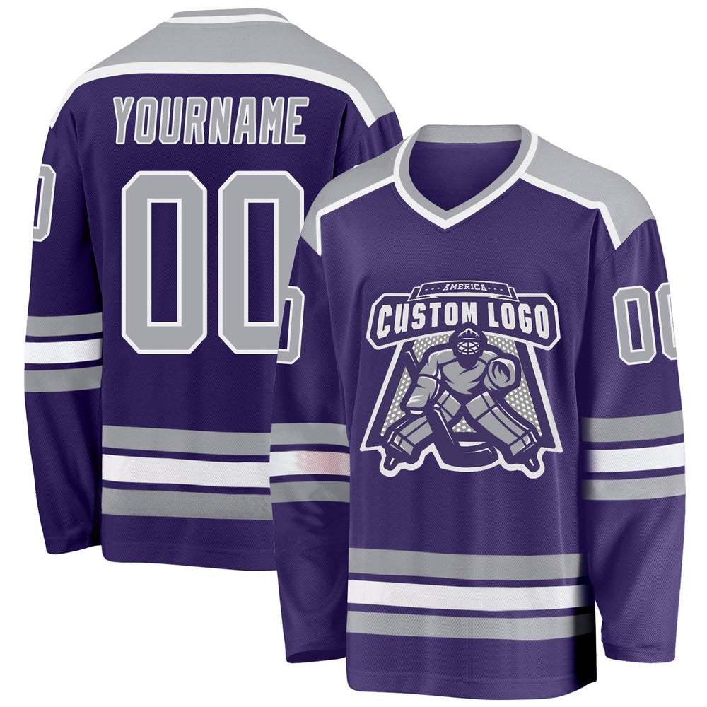 Usa Hockey Jersey, Custom Purple Gray White Hockey Jersey, Team Hockey Jerseys