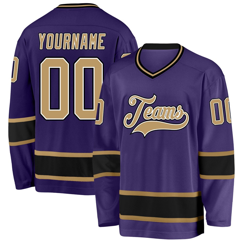 Usa Hockey Jersey, Custom Purple Old Gold Black Hockey Jersey, Team Hockey Jerseys