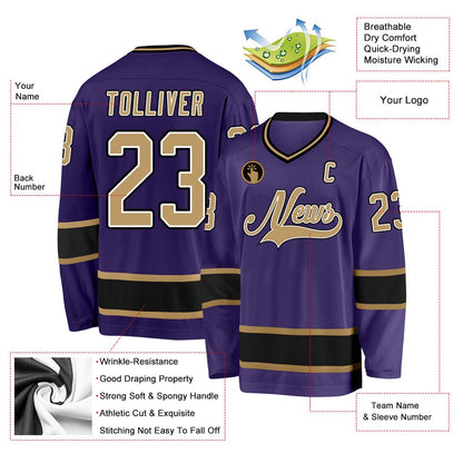 Usa Hockey Jersey, Custom Purple Old Gold Black Hockey Jersey, Team Hockey Jerseys