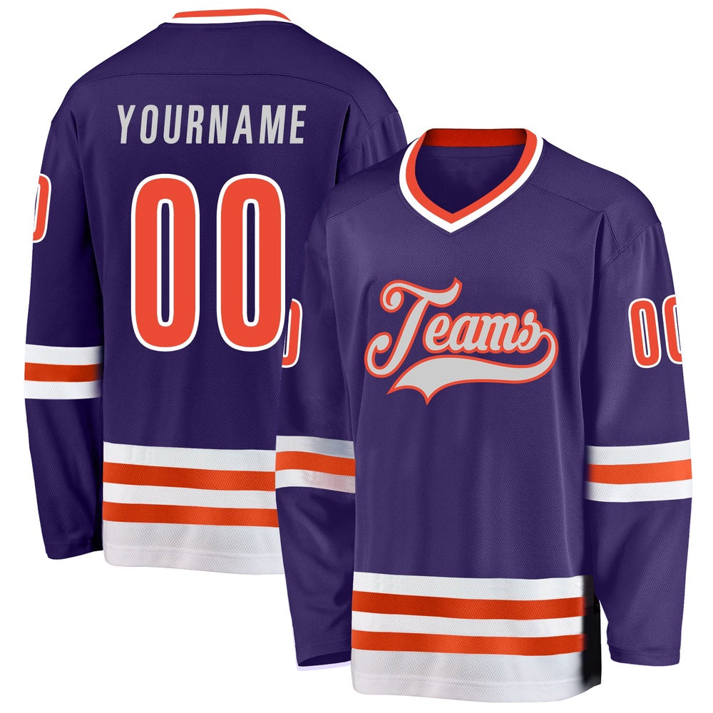 Usa Hockey Jersey, Custom Purple Orange White Hockey Jersey, Team Hockey Jerseys