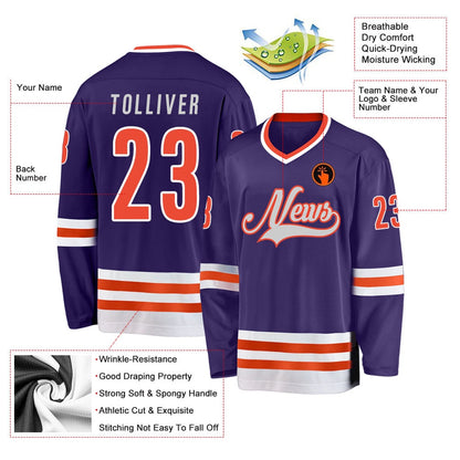 Usa Hockey Jersey, Custom Purple Orange White Hockey Jersey, Team Hockey Jerseys