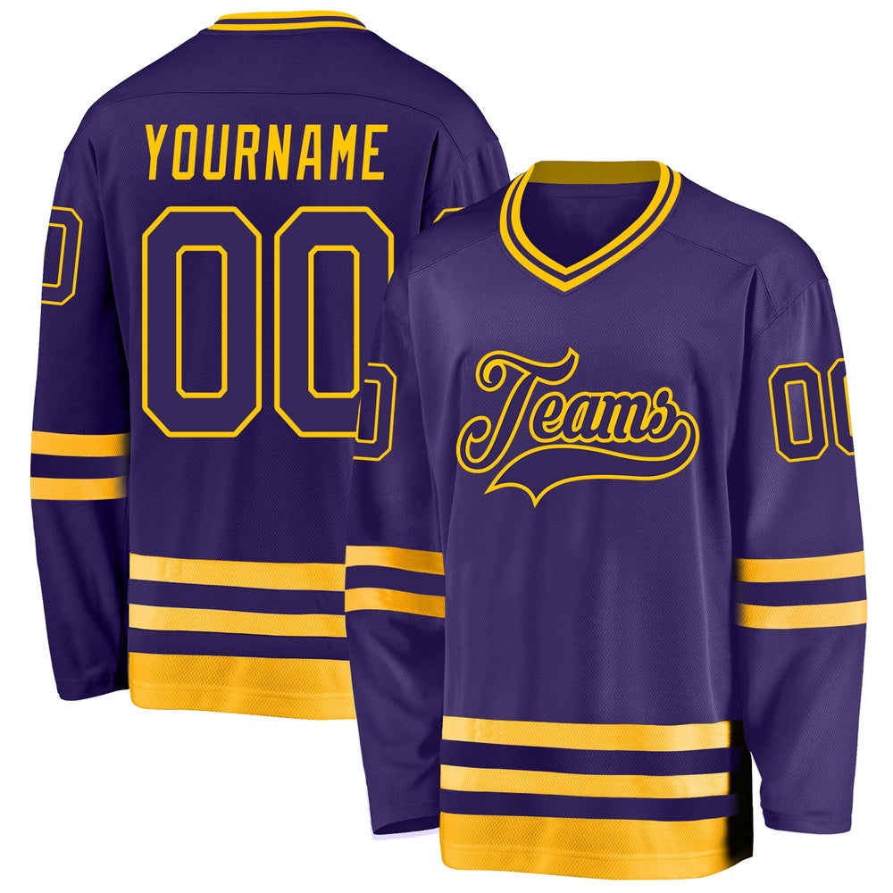 Usa Hockey Jersey, Custom Purple Purple Gold Hockey Jersey, Team Hockey Jerseys