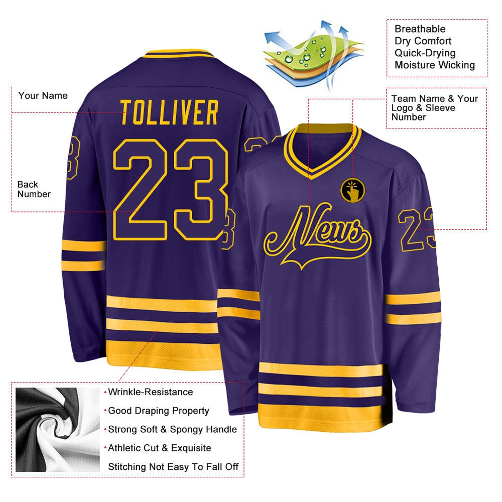 Usa Hockey Jersey, Custom Purple Purple Gold Hockey Jersey, Team Hockey Jerseys