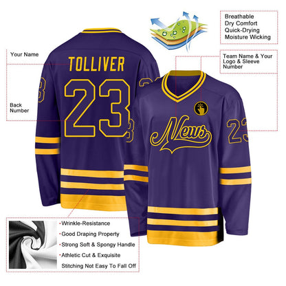 Usa Hockey Jersey, Custom Purple Purple Gold Hockey Jersey, Team Hockey Jerseys