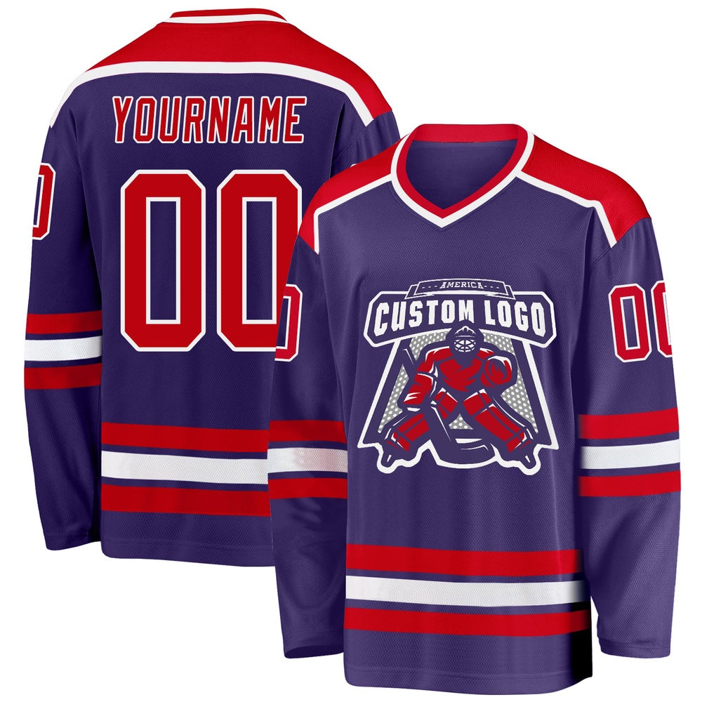 Usa Hockey Jersey, Custom Purple Red White Hockey Jersey, Team Hockey Jerseys