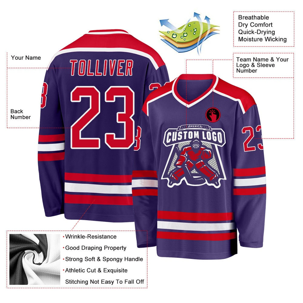 Usa Hockey Jersey, Custom Purple Red White Hockey Jersey, Team Hockey Jerseys