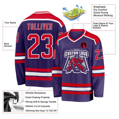 Usa Hockey Jersey, Custom Purple Red White Hockey Jersey, Team Hockey Jerseys
