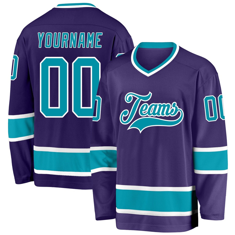 Usa Hockey Jersey, Custom Purple Teal White 1 Hockey Jersey, Team Hockey Jerseys
