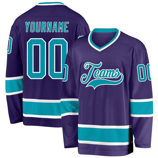 Usa Hockey Jersey, Custom Purple Teal White 1 Hockey Jersey, Team Hockey Jerseys