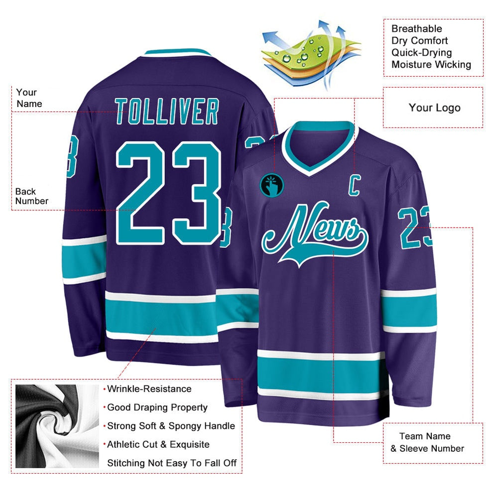 Usa Hockey Jersey, Custom Purple Teal White 1 Hockey Jersey, Team Hockey Jerseys