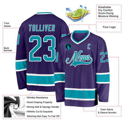 Usa Hockey Jersey, Custom Purple Teal White 1 Hockey Jersey, Team Hockey Jerseys