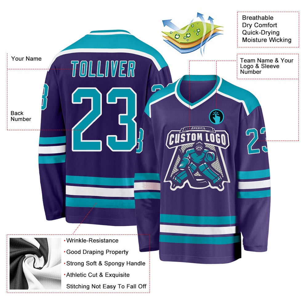 Usa Hockey Jersey, Custom Purple Teal White Hockey Jersey, Team Hockey Jerseys
